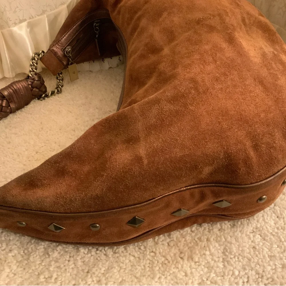 Donald J. Pliner Brown Suede Hobo with Chain Strap